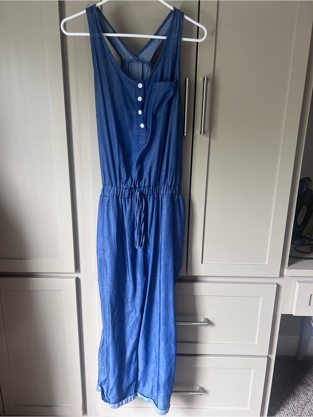 Cupshe Blue Sleeveless Henley Jumpsuit - Very Soft! - Size Large - New